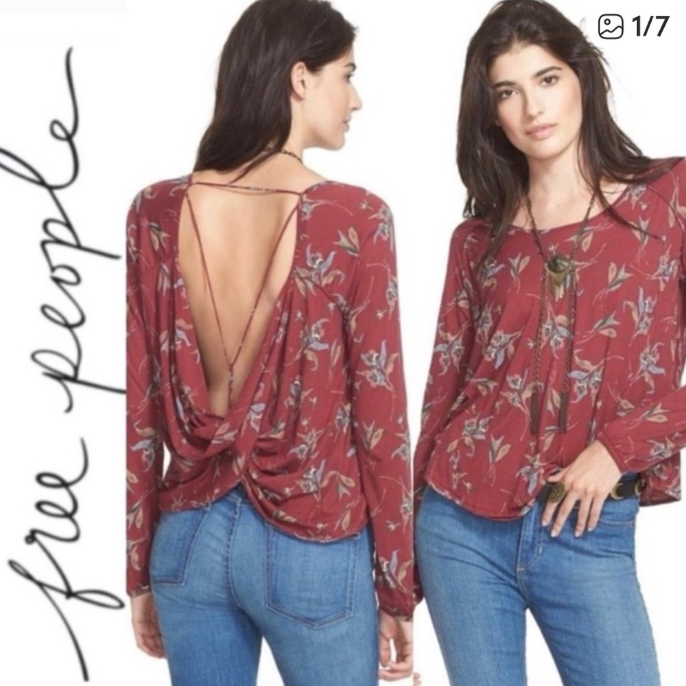 Free People Red Ruched Backless Elsa Fall Open back top size S